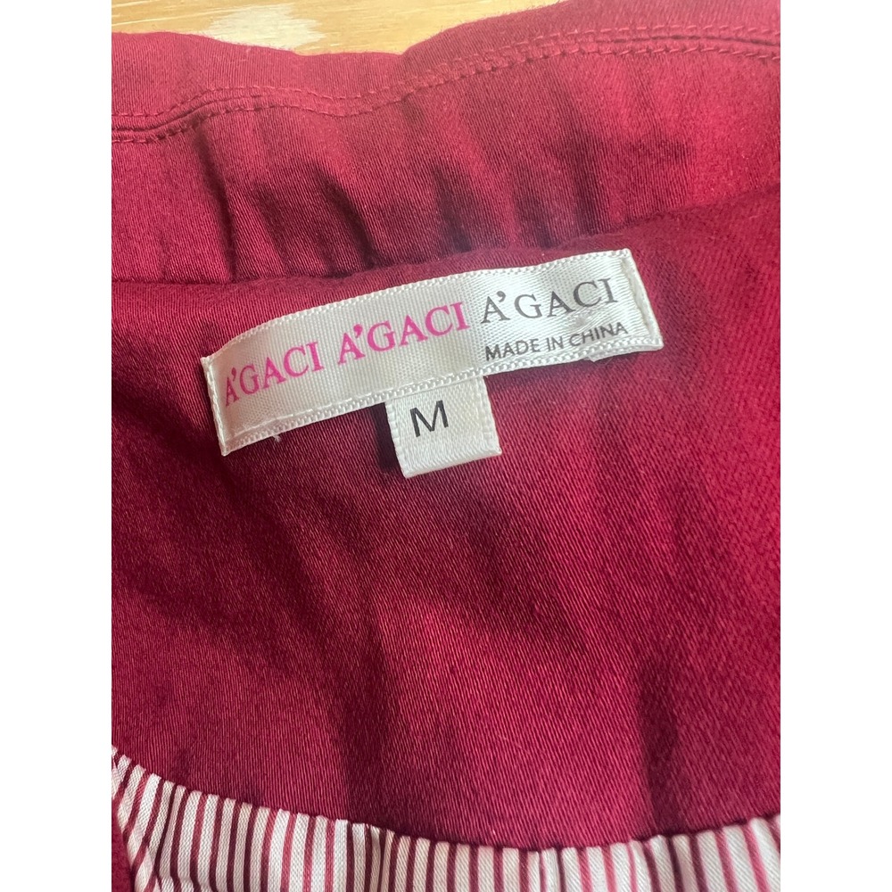 A'Gaci Womens Berry Red Two Button Tailored Blazer Jacket Size M Pinstripe - Picture 2 of 5